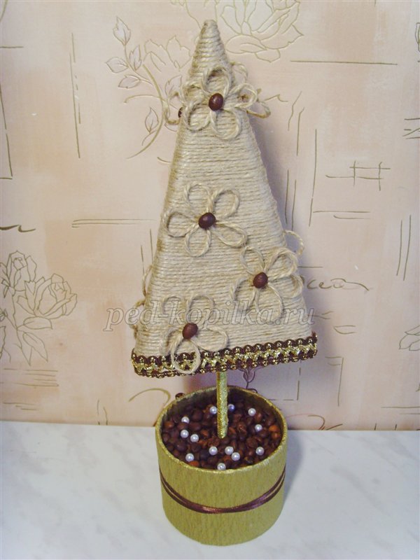 Новорічне дерево щастя своїми руками. Ялинка з шпагату та кавових зерен. Майстер - клас