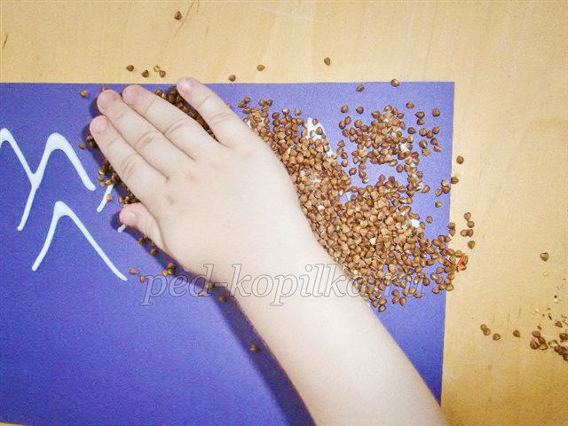 Аплікація з круп і сухих листя