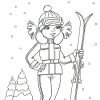 Розмальовка Зима. Дівчинка з лижами